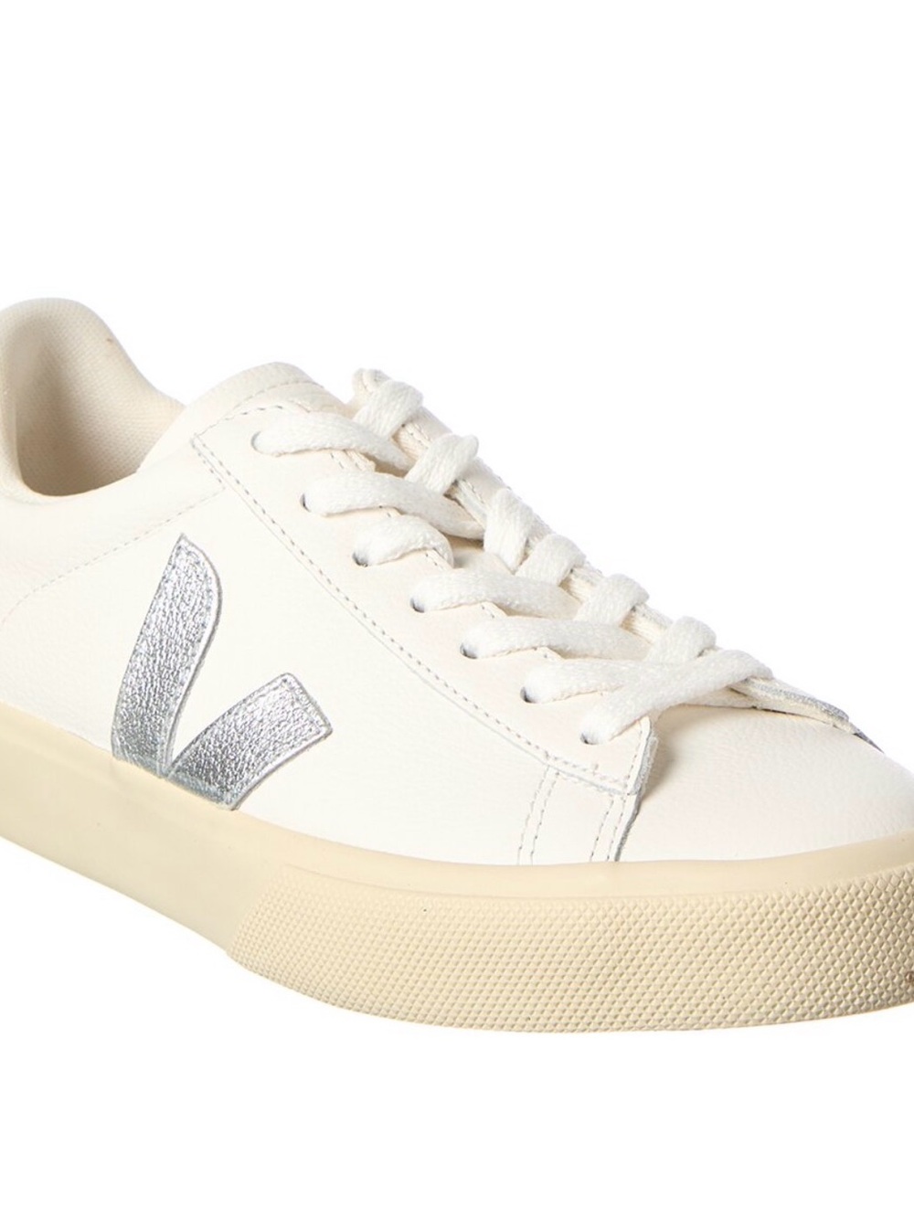Veja Cream Leather Sneakers with Silver V Detail